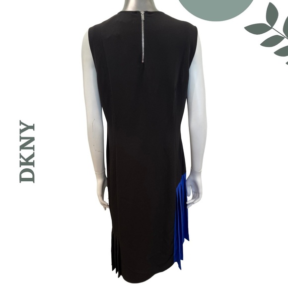 DKNY Colorblock Sleeveless Dress Black Royal Blue Pleats – Size 8 - Picture 6 of 7